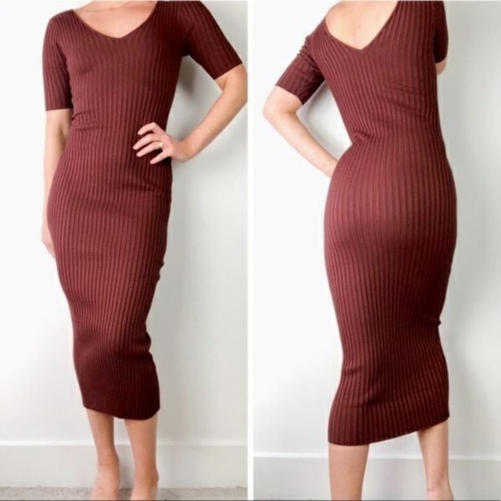 HERA COLLECTION‎ Brown Rubbed Bodycon Maxi Dress L